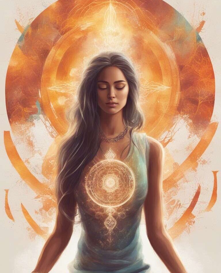 woman in meditation positive energy circle woman in meditation positive energy circle